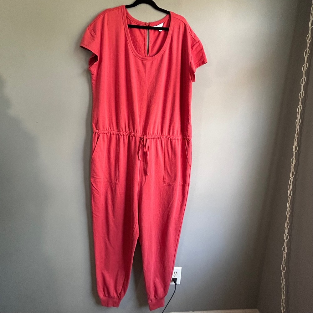 Time and Tru Womens XXXL 22 Orange Knit Short Sleeve Jogger Jumpsuit